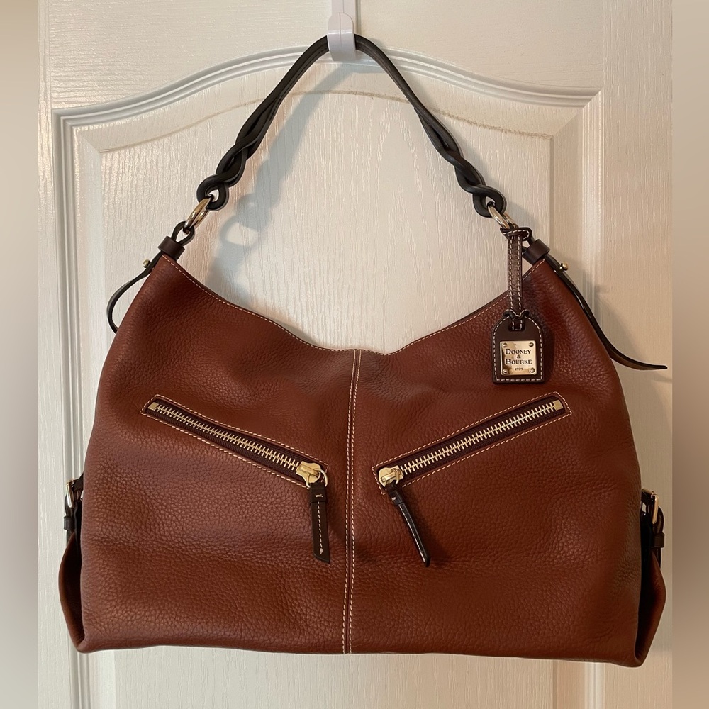 Dooney & Bourke Dark Caramel Pebble Leather Slouch Handbag